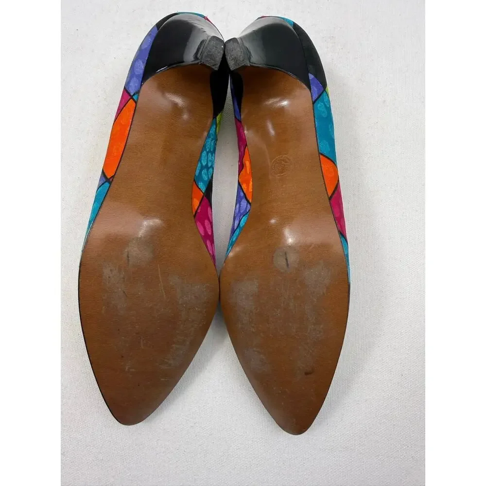 Vintage 90s Life Stride Color Block Stained Glass Heels Art To Wear Size 7 Union